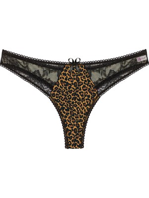 Çamaşır Kenti Leopar Desenli Dantelli Fantezi G String Külot