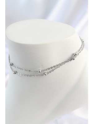 Marsilyan 316L Çelik Gümüş Renk 2'li Topçuk Detay Zincir Model Kadın Halhal