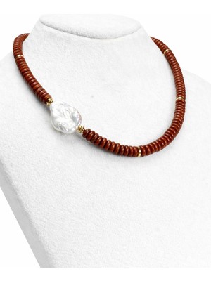 Ilgın Doğal Taş Takı Kırmızı Jasper Barok Inci Detaylı Doğal Taş Kolye | Toprağın Gücü, Zarafetin Işıltısı