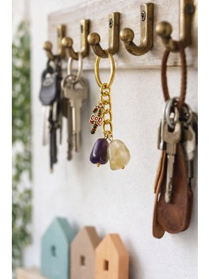 Doğal Taş Takı Dünyası 24 Ayar Altın Kaplama Sitirin & Ametist Doğal Taş Anahtarlık – Yeni Yıl Temalı