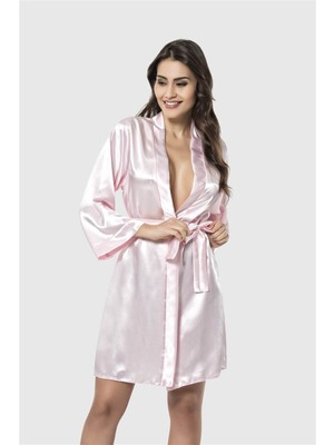 Venüsshopping- Pembe Kısa Saten Sabahlık