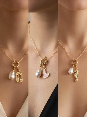 NKT Collection Deniz Atı Pembe Kalp Kaktüs İncili Kolye