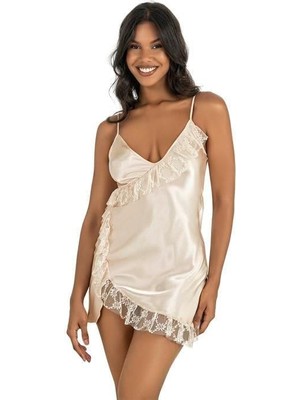 Venüsshopping- Fildişi Kısa Saten Gecelik 8229