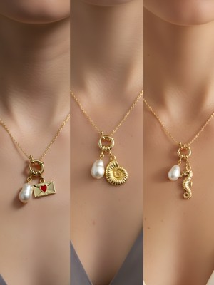 NKT Collection Deniz Atı Deniz Kabuğu Kalpli Zarf Incili Kolye