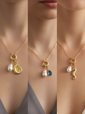 NKT Collection Deniz Atı Turkuaz Damla Deniz Kabuğu Incili Kolye