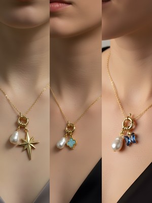 NKT Collection Mavi Kelebek Turkuaz Yonca Kutup Yıldızı Incili Kolye