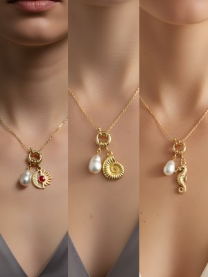 NKT Collection Deniz Atı Deniz Kabuğu Ay Güneş Incili Kolye