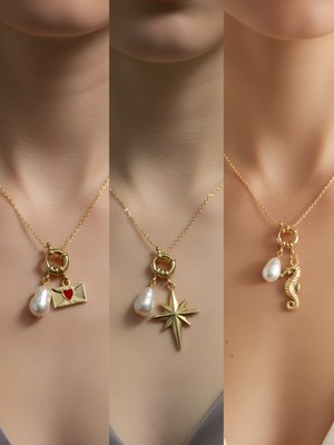 NKT Collection Deniz Atı Kutup Yıldızı Kalpli Zarf Incili Kolye