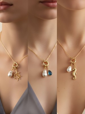 NKT Collection Deniz Atı Turkuaz Damla Güneş Incili Kolye