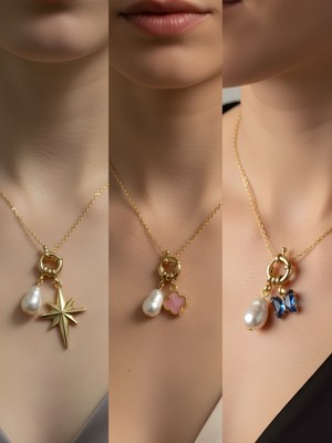 NKT Collection Mavi Kelebek Pembe Yonca Kutup Yıldızı Incili Kolye