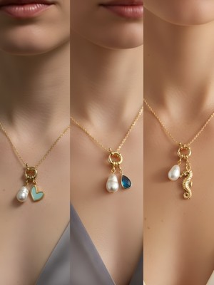 NKT Collection Deniz Atı Turkuaz Damla Turkuaz Kalp Incili Kolye