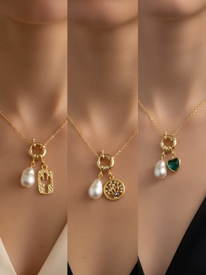 NKT Collection Zümrüt Yeşili Kalp Hayat Ağacı Kaktüs Incili Kolye