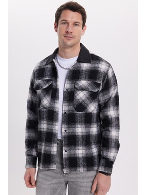 Tudors Erkek Relax Fit Rahat Kesim Kışlık Kareli Çift Cepli Çıtçıtlı Gömlek