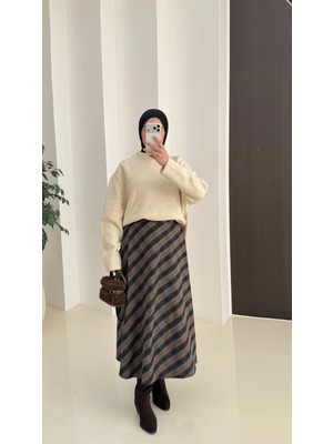 Moda Aksa Ekose Etek Gng (Bej /kahve)