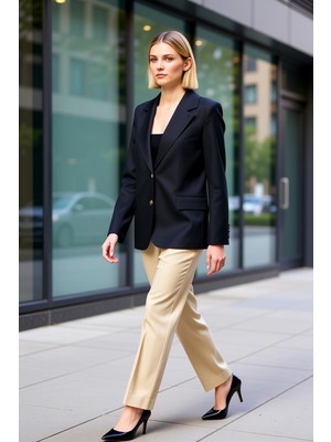 Benerly Kadın Ceket Yaka Uzun Kol Regular Kalıp Dokuma Ceket Fonksiyonel Dayanıklı Kaliteli Modern