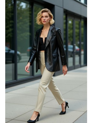 Benerly Kadın Ceket Yaka Uzun Kol Düz Dokuma Kalıp Regular Fonksiyonel Dayanıklı Kaliteli Konforlu