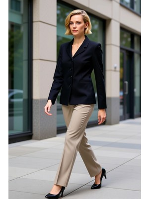 Benerly Kadın Ceket Yaka Uzun Kol Regular Kalıp Düz Desenli Dokuma Ceket Fonksiyonel Dayanıklı Şık