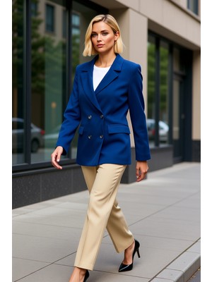 Benerly Kadın Kruvaze Yaka Uzun Kol Regular Kalıp Dokuma Blazer Ceket Fonksiyonel Dayanıklı Modern