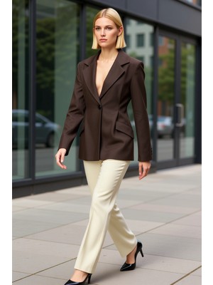 Benerly Kadın Fitted Ceket Yaka Uzun Kol Düz Desen Kaşe Fonksiyonel Dayanıklı Kaliteli Konforlu Şık