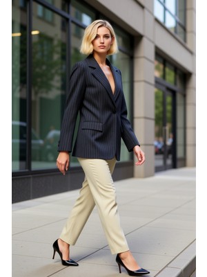 Benerly Kadın Ceket Yaka Uzun Kol Regular Kalıp Çizgili Dokuma Fonksiyonel Dayanıklı Kaliteli Spor