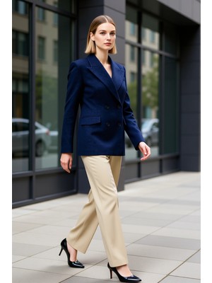 Benerly Kadın Balıksırtı Dokuma Kruvaze Fitted Ceket Yaka Uzun Kol Fonksiyonel Dayanıklı Kaliteli Şık