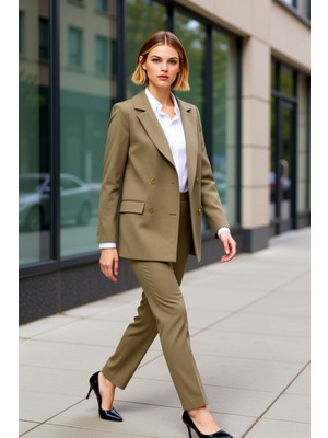 Benerly Kadın Kruvaze Yaka Uzun Kol Regular Kalıp Dokuma Blazer Ceket Fonksiyonel Dayanıklı Modern