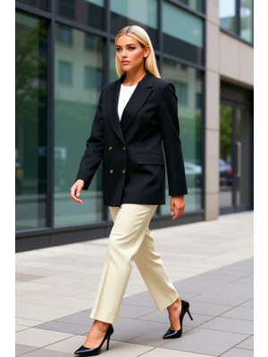 Benerly Kadın Kruvaze Yaka Standart Kol Dokuma Blazer Ceket Fonksiyonel Dayanıklı Kaliteli Estetik