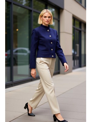 Benerly Kadın Fitted Hakim Yaka Düz Desenli Uzun Kol Ceket Fonksiyonel Dayanıklı Kaliteli Konforlu