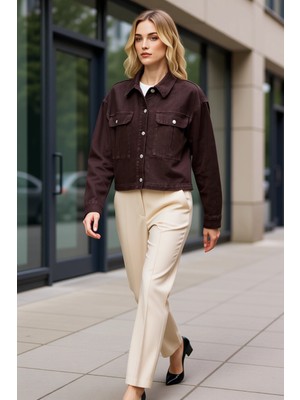 Benerly Kadın %100 Pamuk Gömlek Yaka Düşük Kol Regular Kalıp Ceket Fonksiyonel Dayanıklı Kaliteli Şık