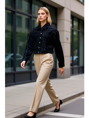 Benerly Kadın Düz Yaka Standart Kol %100 Pamuk Denim Ceket Fonksiyonel Dayanıklı Kaliteli Konforlu