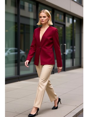 Benerly Kadın V Yaka Uzun Kol Düz Dokuma Blazer Ceket Fonksiyonel Dayanıklı Kaliteli Konforlu Spor