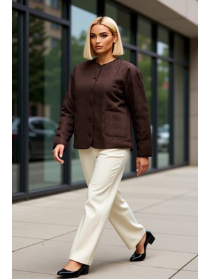 Benerly Kadın Bisiklet Yaka Standart Kol Kapitone Kalp Desenli Ceket Fonksiyonel Dayanıklı Estetik