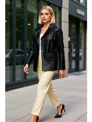 Benerly Kadın Oversize Ceket Yaka Standart Kol Dokuma Kalıp Fonksiyonel Dayanıklı Kaliteli Estetik