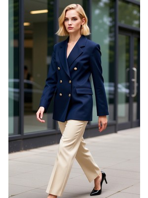 Benerly Kadın Oversize Ceket Yaka Uzun Kol Düz Dokuma Blazer Fonksiyonel Dayanıklı Kaliteli Modern