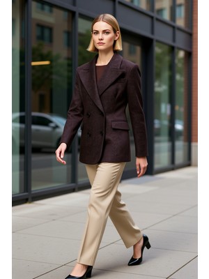 Benerly Kadın Balıksırtı Kruvaze Fitted Ceket Yaka Uzun Kol Dokuma Fonksiyonel Dayanıklı Kaliteli Şık