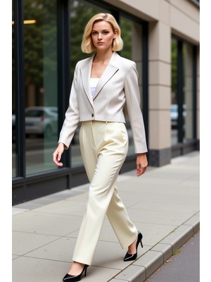 Benerly Kadın Ceket Yaka Uzun Kol Standart Kol Kalıp Çizgili Fonksiyonel Dayanıklı Kaliteli Modern