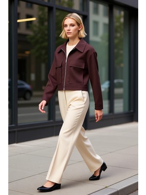 Benerly Kadın Gömlek Yaka Standart Kol Düz Dokuma Ceket Fonksiyonel Dayanıklı Kaliteli Konforlu Şık