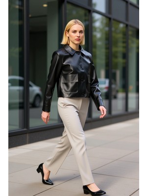 Benerly Kadın Gömlek Yaka Standart Kol Düz Dokuma Ceket Fonksiyonel Dayanıklı Kaliteli Konforlu Şık