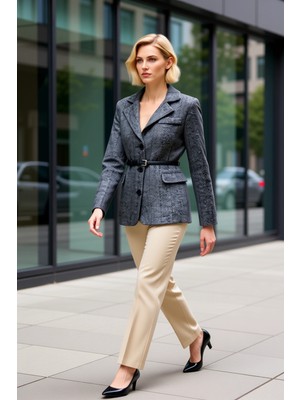 Benerly Kadın Blazer Ceket Balıksırtı Dokuma Regular Kalıp Uzun Kol Fonksiyonel Dayanıklı Kaliteli