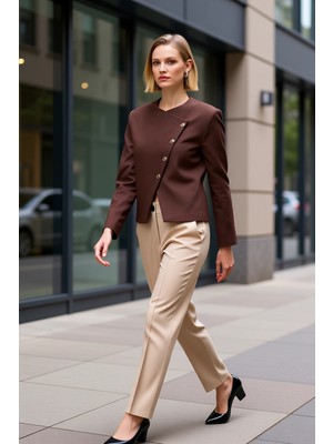 Benerly Kadın Bisiklet Yaka Uzun Kol Standart Kol Kalıp Dokuma Ceket Fonksiyonel Dayanıklı Estetik