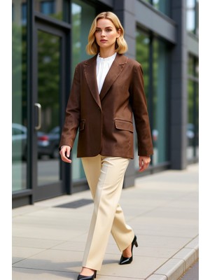 Benerly Kadın Oversize Kalıp Ceket Yaka Uzun Kol %100 Pamuk Fonksiyonel Dayanıklı Kaliteli Estetik