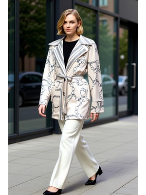 Benerly Kadın Oversize V Yaka Uzun Kol Baskılı Dalgıç Ceket Fonksiyonel Dayanıklı Kaliteli Estetik