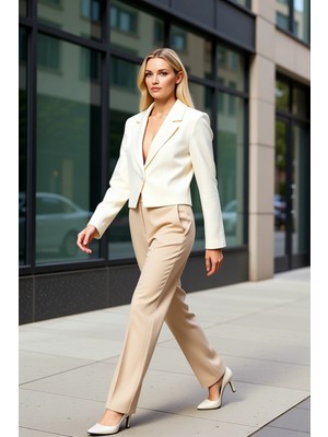 Benerly Kadın Ceket Yaka Uzun Kol Regular Kalıp Dokuma Keten Görünümlü Fonksiyonel Dayanıklı Rahat