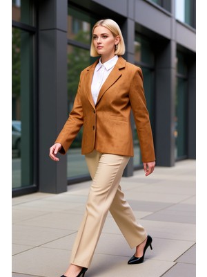 Benerly Kadın Ceket Yaka Standart Kol Regular Kalıp Düz Desen Süet Dokuma Fonksiyonel Dayanıklı Şık