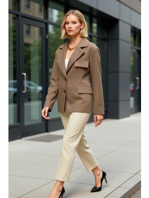 Benerly Kadın Oversize Ceket Yaka Uzun Kol Düz Desenli Blazer Ceket Fonksiyonel Dayanıklı Kaliteli