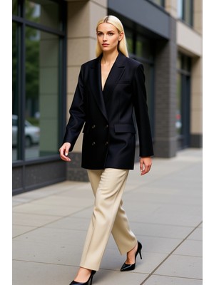 Benerly Kadın Ceket Yaka Standart Kol Oversize Kalıp Dokuma Fonksiyonel Dayanıklı Kaliteli Estetik