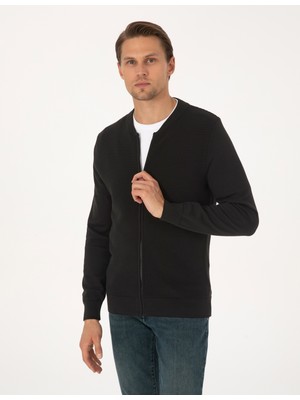 Pierre Cardin Erkek Siyah Slim Fit Fermuarlı Triko Hırka %50 Pamuk %50 Akrilik Uzun Kol Orta Kalınlık 50317333-VR046