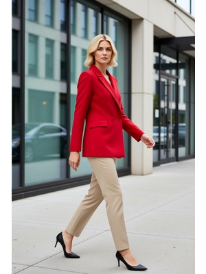 Benerly Kadın Regular Ceket Yaka Uzun Kol Düz Dokuma Blazer Ceket Fonksiyonel Dayanıklı Kaliteli Şık