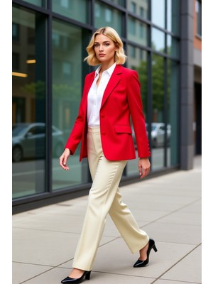 Benerly Kadın Regular Ceket Yaka Uzun Kol Standart Kol Düz Desen Blazer Ceket Fonksiyonel Kaliteli