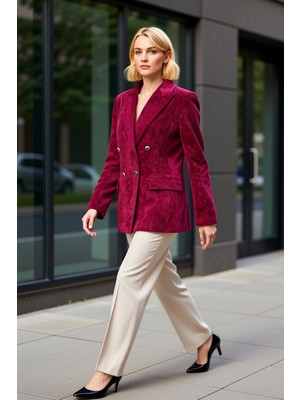 Benerly Kadın Kruvaze Yaka Uzun Kol Düz Kadife Blazer Ceket Fonksiyonel Dayanıklı Kaliteli Estetik